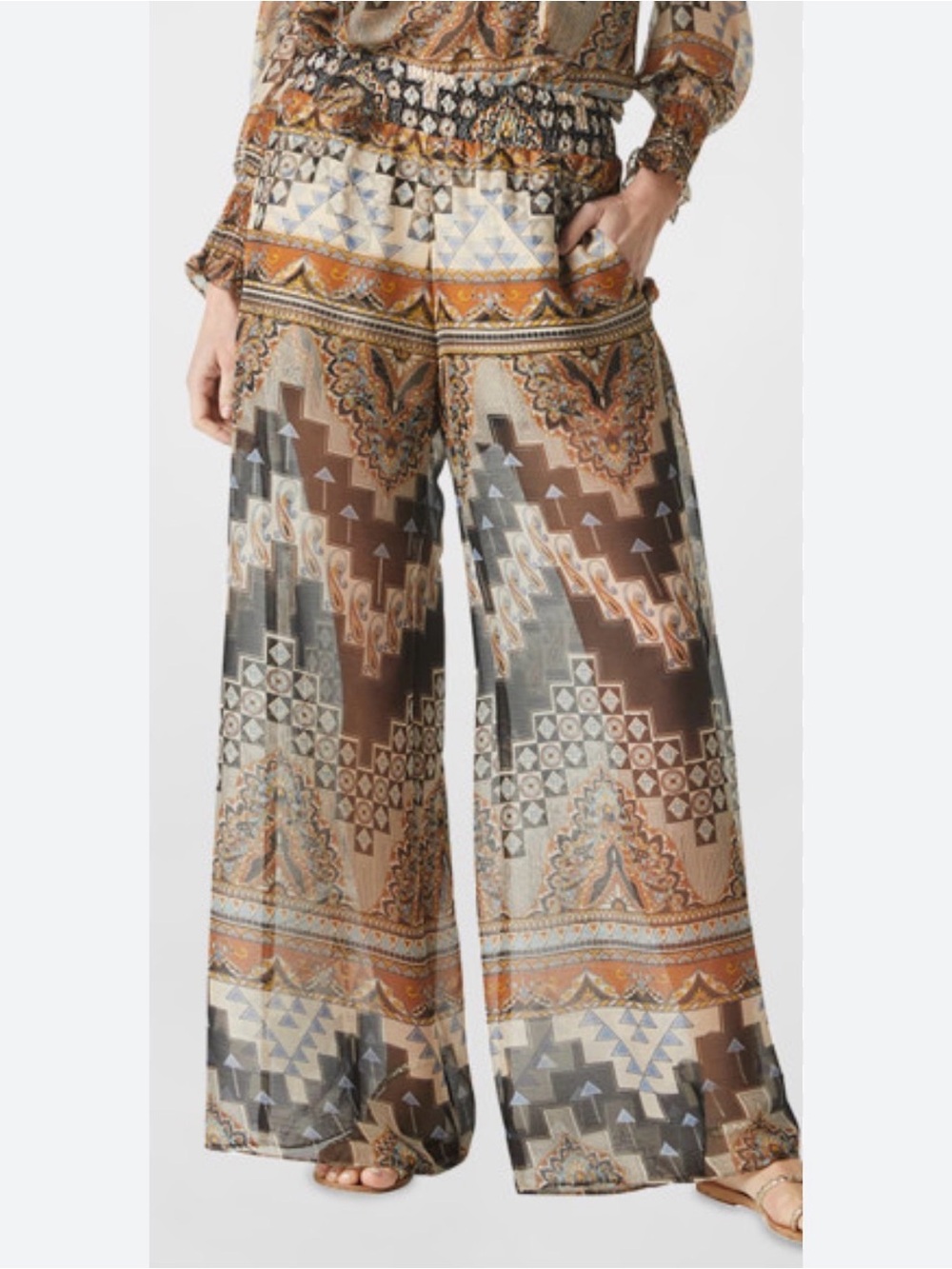 Misa Los Angeles Pia Wide-Leg Geo-Print Chiffon Pants Wide-Leg XS Boho Flowy